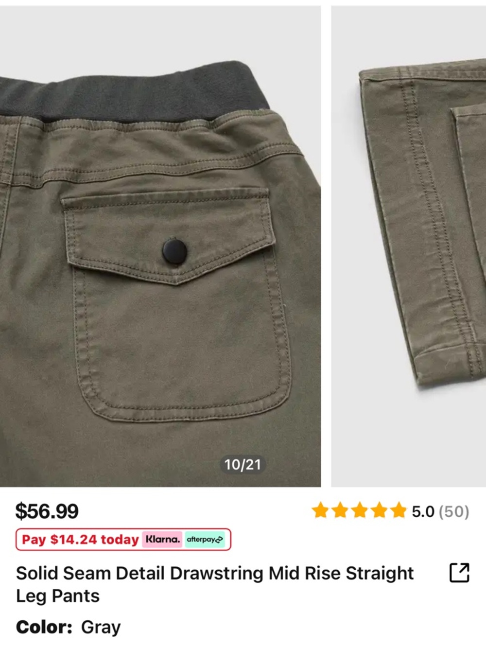 Flamingals Solid Seam Detail Drawstring Mid Rise Straight Leg Pants Size XS - Picture 7 of 11